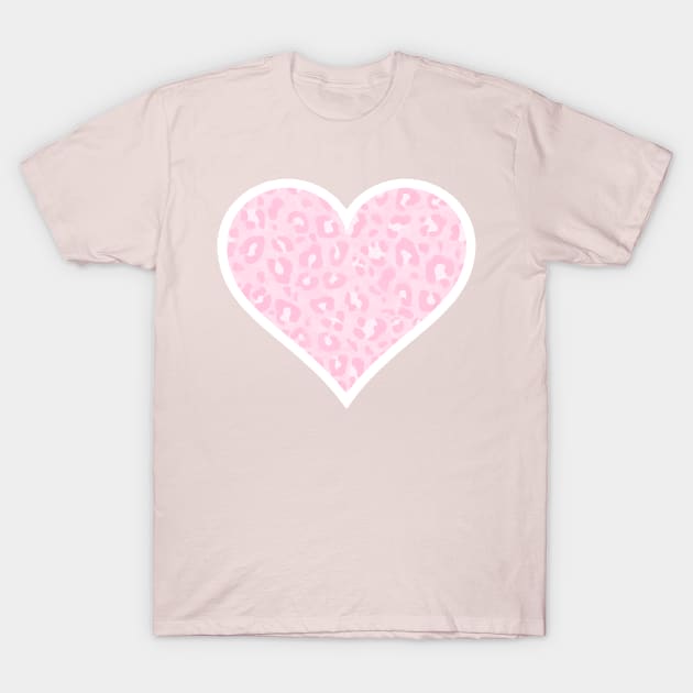 Pastel Pink and White Leopard Print Heart T-Shirt by bumblefuzzies